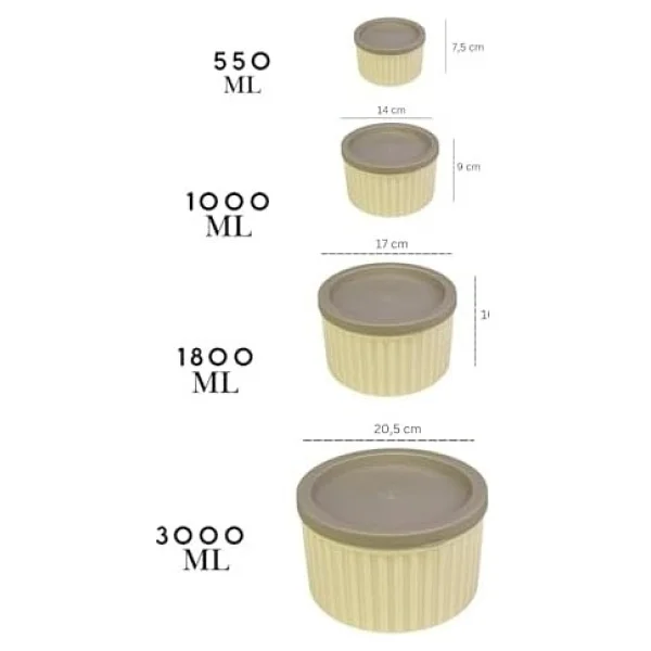 4 Adet Yuvarlak Saklama Kabı Seti Çizgili Desenli 3 Lt 1.8 Lt 1 Lt 0,55 Lt Buzdolabı Düzenleyici Mikrodalga Ve Derin Dondurucu Uyumlu Bpa Içermez Sağlıklı Erzak Kabı (Krem Yuvarlak 4 Lü Set) - Görsel 2