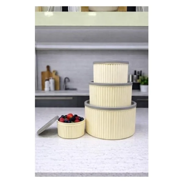 4 Adet Yuvarlak Saklama Kabı Seti Çizgili Desenli 3 Lt 1.8 Lt 1 Lt 0,55 Lt Buzdolabı Düzenleyici Mikrodalga Ve Derin Dondurucu Uyumlu Bpa Içermez Sağlıklı Erzak Kabı (Krem Yuvarlak 4 Lü Set) - Görsel 3