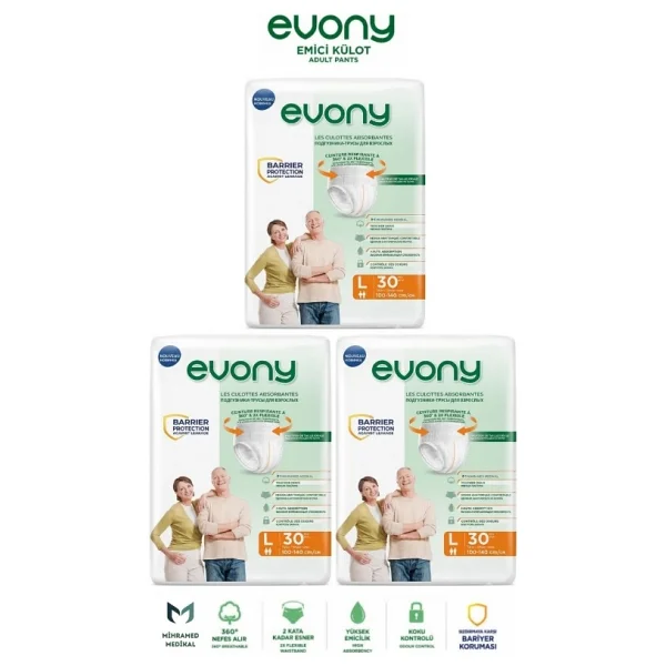 Evony Emici Külot Büyük Boy L 30'lu 3 Adet Hasta Bezi - Görsel 6