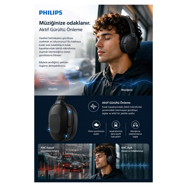 Philips Tah6506 ANC Kulak Üstü Bluetooth Kulaklık - Görsel 5