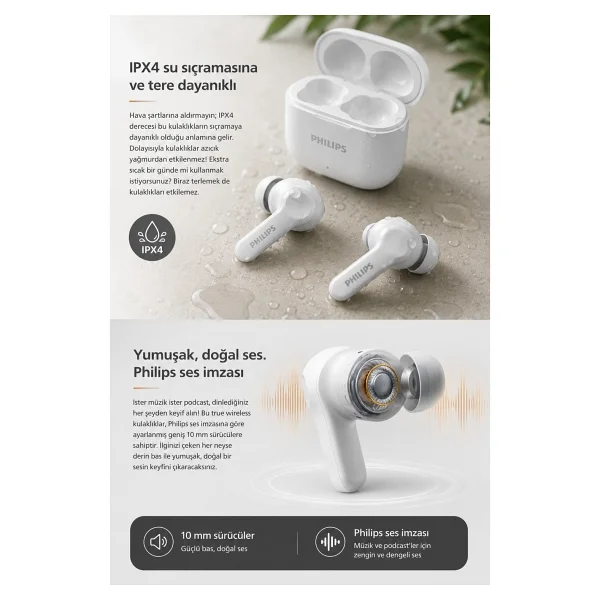 Philips Tat1149wt TWS Beyaz Kulak İçi Bluetooth Kulaklık - Görsel 2