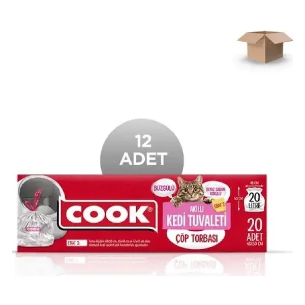 Cook Toptan Akıllı Kedi Tuvaleti Büzgülü Sabun Kokulu Çöp Torbası Ebat 2, 20 Yaprak - Koli İçi 12'li - Görsel 2
