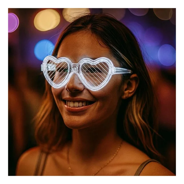 Beyaz LED Işıklı Kalp Gözlük - 3 Modlu Parti Glow Gözlüğü - Görsel 2