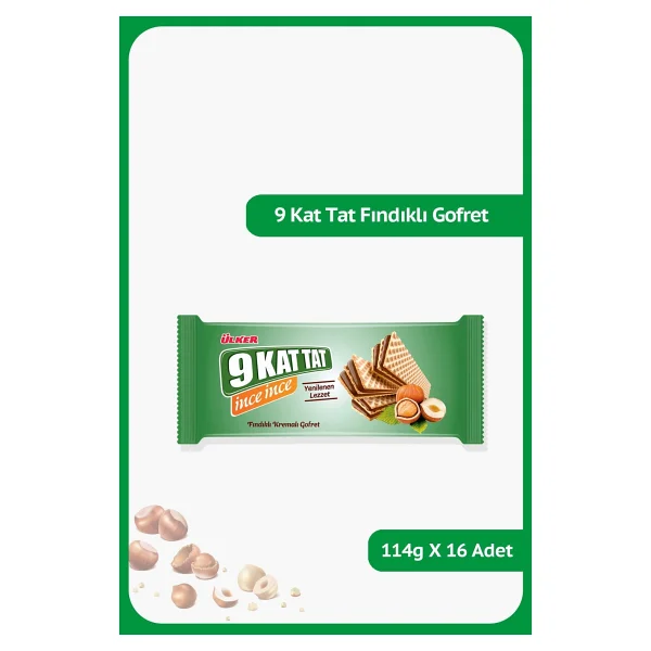Ülker 9 Kat Tat İnce İnce Fındıklı 114 gr 16'lı Paket Gofret - Görsel 2