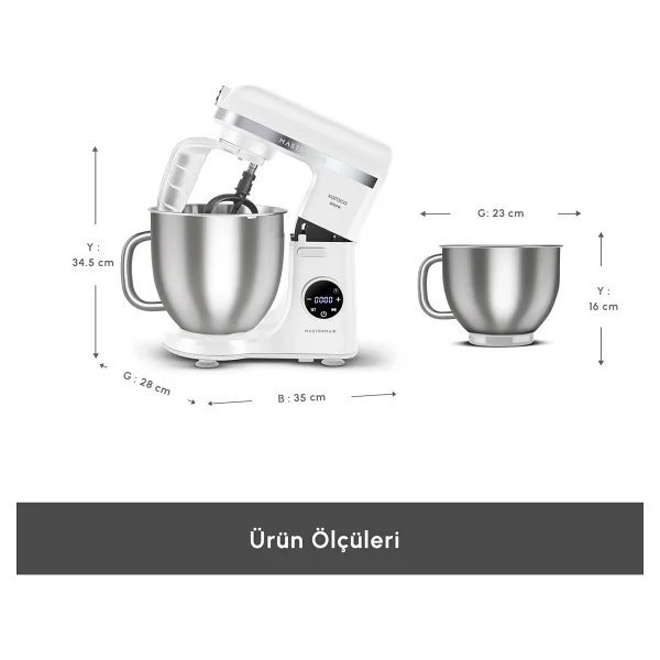 Karaca Mastermaid Chef Ultra D 2000 W Matte White 7 Lt Hamur Yoğurma Makinesi - Görsel 2