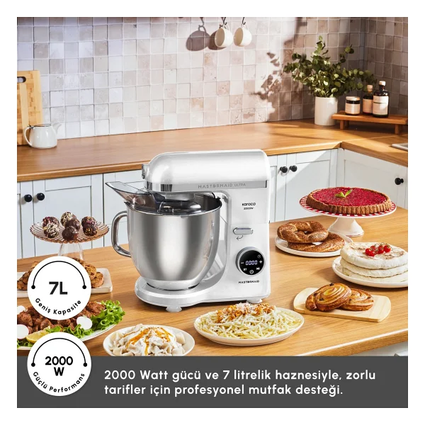 Karaca Mastermaid Chef Ultra D 2000 W Matte White 7 Lt Hamur Yoğurma Makinesi - Görsel 3