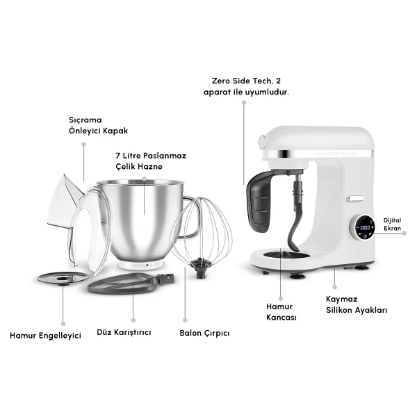 Karaca Mastermaid Chef Ultra D 2000 W Matte White 7 Lt Hamur Yoğurma Makinesi - Görsel 4