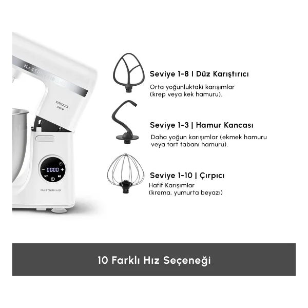 Karaca Mastermaid Chef Ultra D 2000 W Matte White 7 Lt Hamur Yoğurma Makinesi - Görsel 6