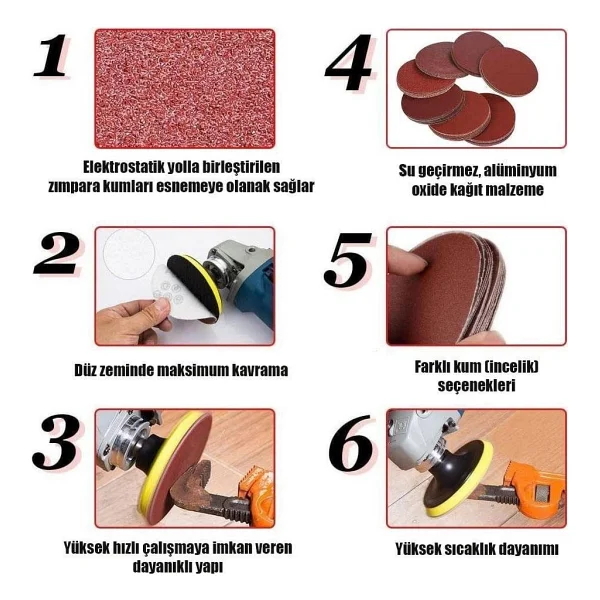 100 Adet Cırt Zımpara Spiral Avuç Taşlama 115 Mm (Karma Paket) - Görsel 2
