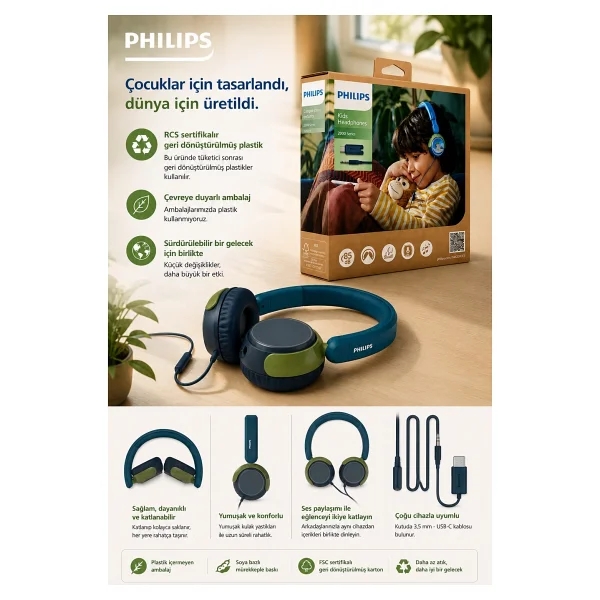 Philips Tak2000ct/00 Mavi Kablolu Kulak Üstü Kulaklık - Görsel 4