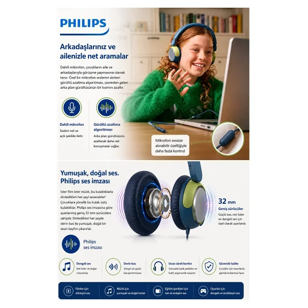 Philips Tak2000ct/00 Mavi Kablolu Kulak Üstü Kulaklık - Görsel 8