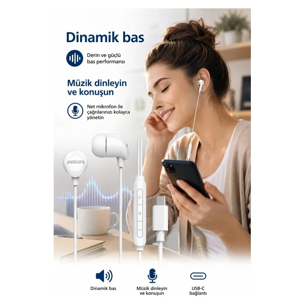Philips Tae2146 Type-C Kablolu Kulak İçi Kulaklık - Görsel 2