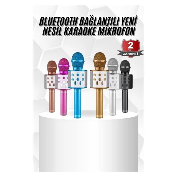 Belirtilmemiş Karaoke Mikrofon Bluetooth Bağlantılı Aux Girişli Uzun Pil Ömrü Yüksek Ses Kaliteli - Görsel 2