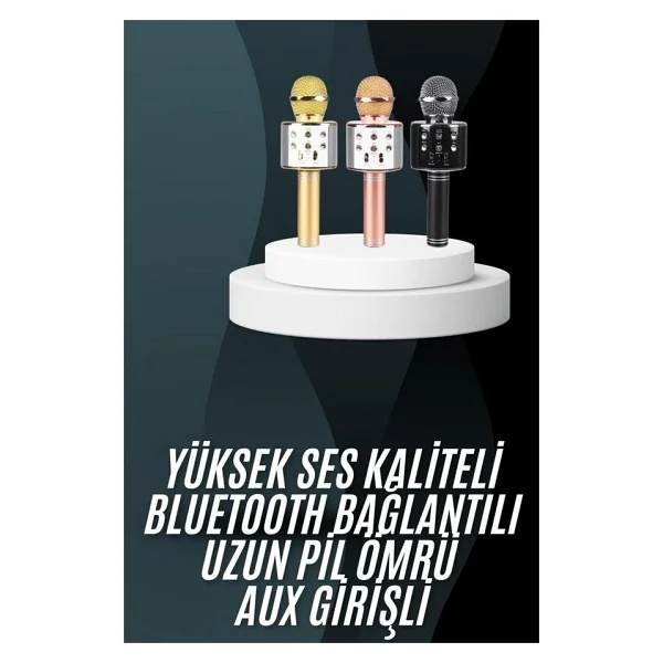 Belirtilmemiş Karaoke Mikrofon Bluetooth Bağlantılı Aux Girişli Uzun Pil Ömrü Yüksek Ses Kaliteli - Görsel 5