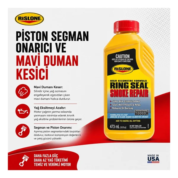 Rislone Piston Segman Onarıcı Yağ Katkısı 473 Ml Mavi Duman Önleyici Ve Yağ Tüketimini Azaltan Formül - Görsel 10