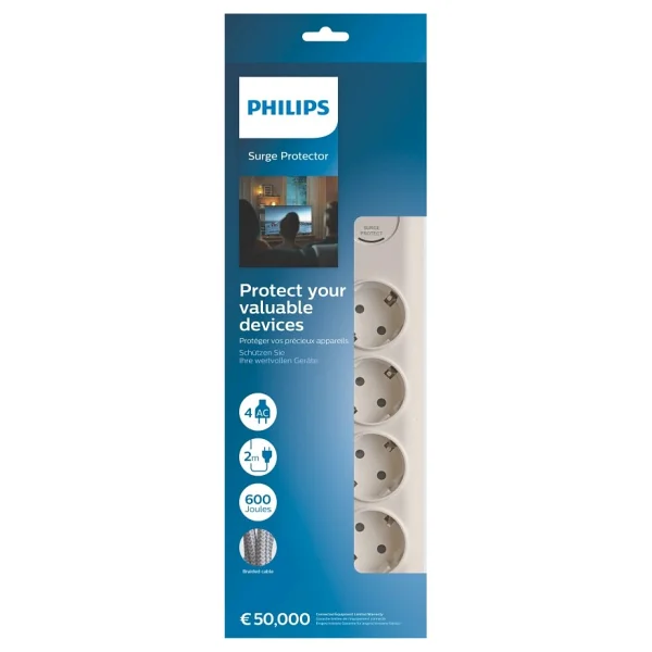 Philips Phılıps Spn7040wa/62 4 Soket Akım Korumalı Priz 600 Joules 2mt Örgülü Kablo (Beyaz)(1923) - Görsel 2