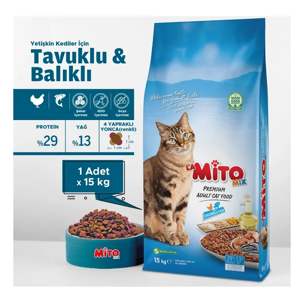 Mito Mix Tavuklu Ve Balıklı 15 Kg Yetişkin Kuru Kedi Maması - Görsel 4