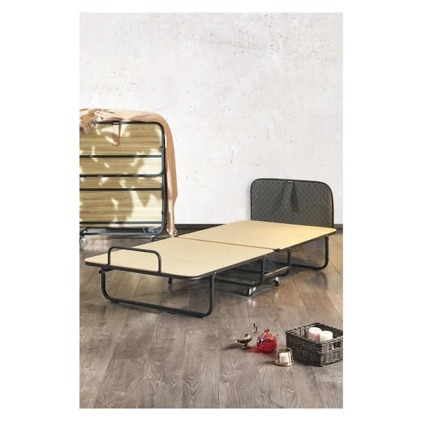 Niron Yatak Niron Premium Katlanır Yatak 90x200 Cm Paket Yaylı Lüks Yatak Ve Kaydırmaz Kumaş Kaplı Karyola - 90 X 200 Cm - Gri - Görsel 2