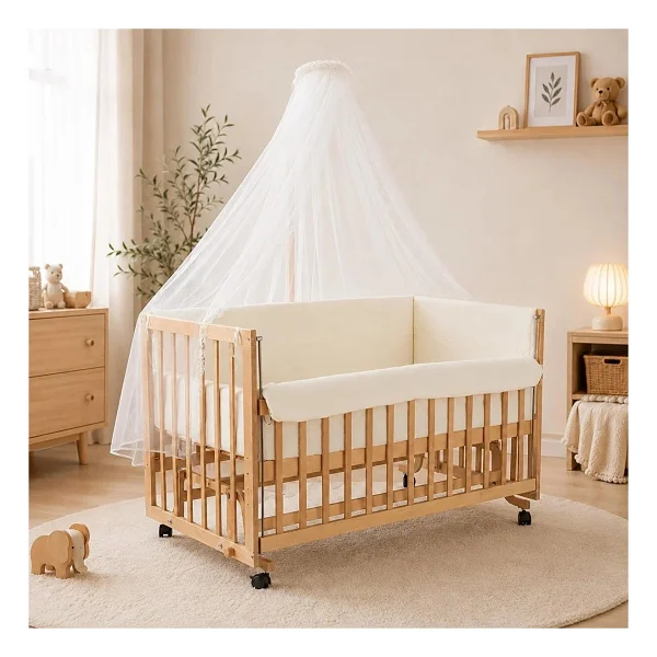 Baby Plus Doğal Ahşap Asansörlü Ve Sallanabilir Beşik 70x130 Cm - Görsel 2