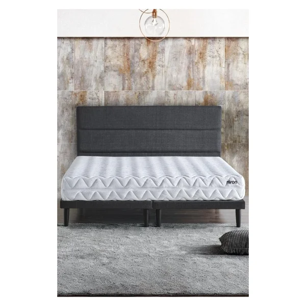 Niron Slim Pocket Yatak Seti - 140x200 Çift Kişilik Paket Yaylı Yatak, Metal Baza Ve Başlık Takımı Gri - Görsel 2