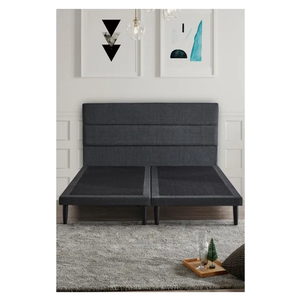 Niron Yatak Niron Slim Baza Ve Başlık Takımı 160x200 Çift Kişilik Gri Kumaş Kaplı Metal Karyola Ve Başlık Seti - Koyu Gri - 160 X 200 Cm - Görsel 2