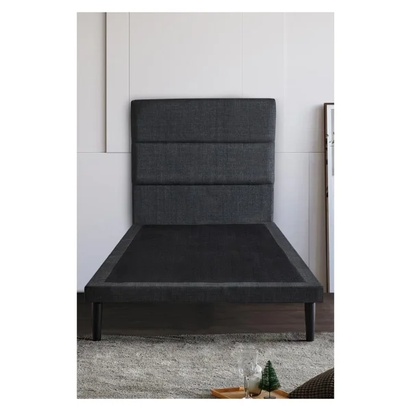 Niron Yatak Niron Slim Baza Ve Başlık Takımı 100x200 Tek Kişilik Gri Kumaş Kaplı Metal Karyola Ve Başlık Seti - Koyu Gri - 100 X 200 Cm - Görsel 2