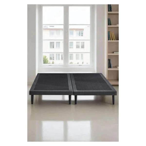 Niron Yatak Niron Slim Karyola 140x200 Çift Kişilik Baza, Metal Iskeletli Yüksek Ayaklı Koyu Gri Keten Kumaşlı - 140 X 200 Cm - Görsel 2