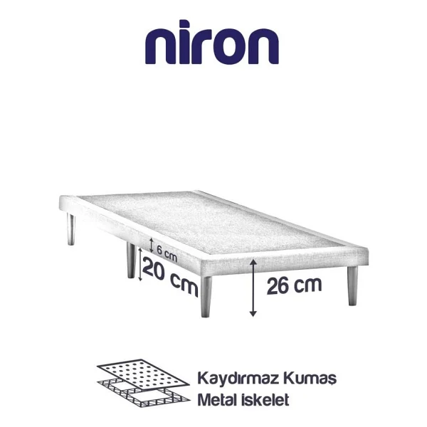 Niron Yatak Niron Slim Karyola 160x200 Çift Kişilik Baza, Metal Iskeletli Yüksek Ayaklı Koyu Gri Keten Kumaşlı - 160 X 200 Cm - Görsel 4
