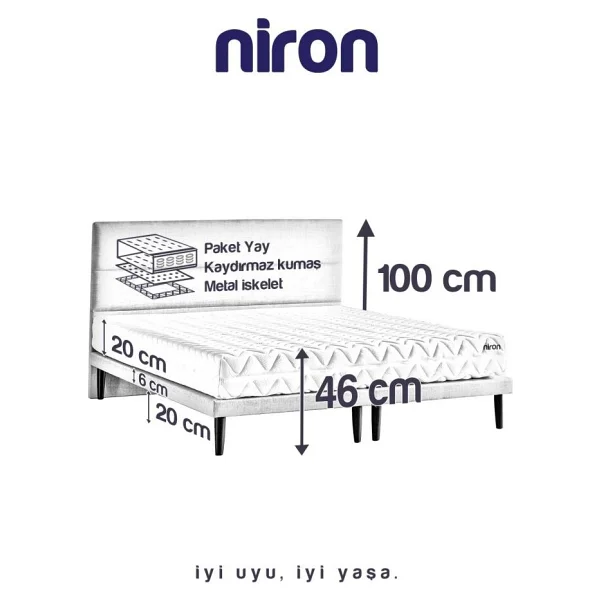 Niron Slim Pocket Yatak Seti - 90x200 Tek Kisilik Paket Yayli Yatak, Metal Baza Ve Baslik Takimi - Görsel 7