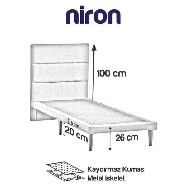 Niron Yatak Niron Slim Baza Ve Başlık Takımı - 150x200 Çift Kişilik Kumaş Kaplı Metal Karyola Ve Başlık Seti - Açık Gri - 150 X 200 Cm - Görsel 5
