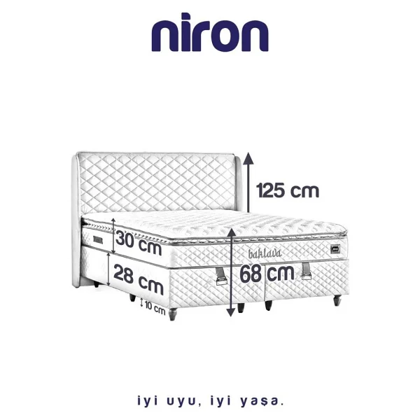 Niron Baklava Lüks Yatak Baza Ve Başlık Seti 150x200 Cm Çift Kişilik Çok Sert Yatak Krem Baza Ve Başlık - Görsel 3