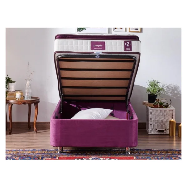 Niron Purple Baza Ve Başlık Seti 100x200 Cm Tek Kişilik Sandıklı Mor Kumaş Baza Ve Başlığı - Görsel 2