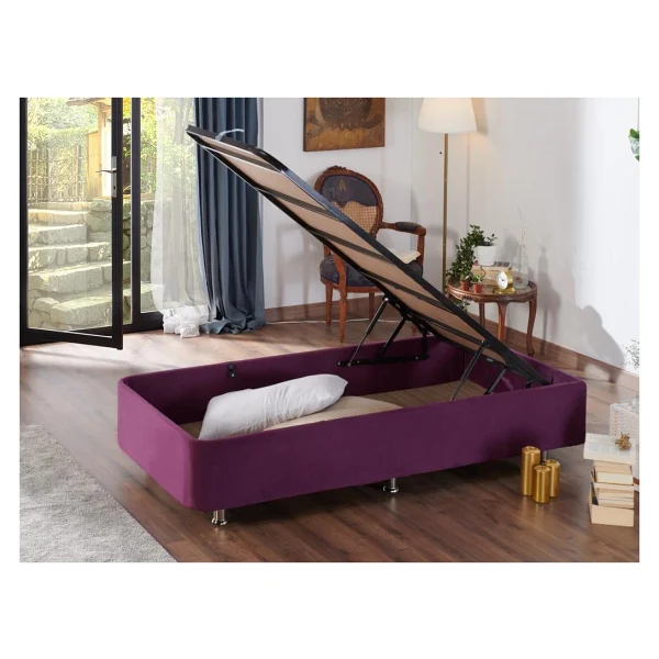 Niron Purple Baza Ve Başlık Seti 100x200 Cm Tek Kişilik Sandıklı Mor Kumaş Baza Ve Başlığı - Görsel 6