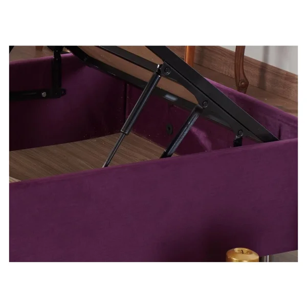 Niron Purple Baza Ve Başlık Seti - 90x190 Cm Tek Kişilik Sandıklı Mor Kumaş Baza Ve Başlığı - Görsel 4