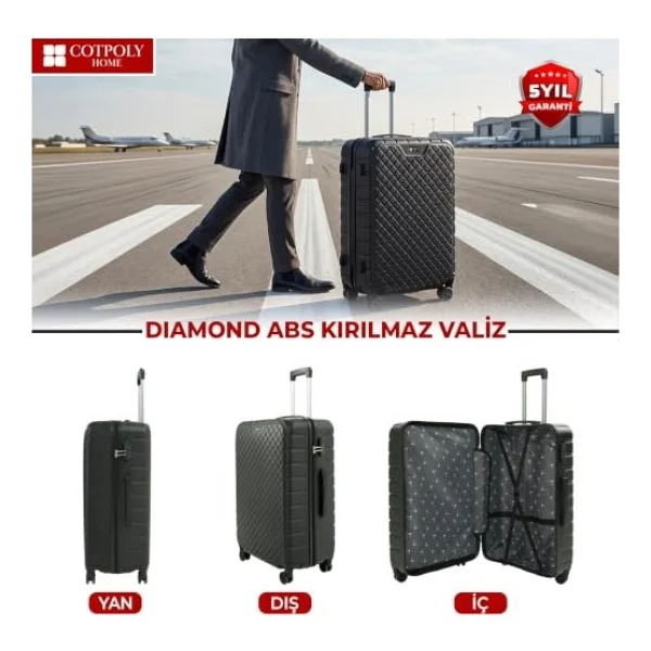 Cotpoly Diamond 3'lü Seyahat Bavul Seti, Abs Valiz Seti (Siyah-Üçlü Set) - Çok Renkli - Görsel 3