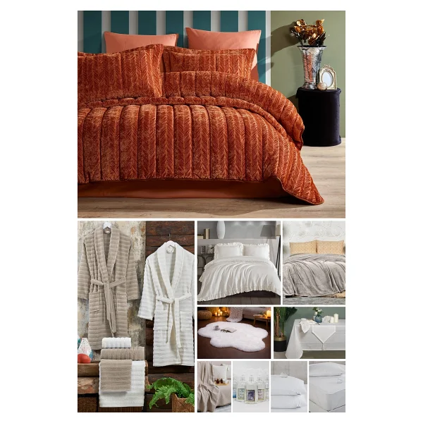 Elart Çeyiz Paketi 48 Parça Kadife Comfort Royal Tarçın - Görsel 10