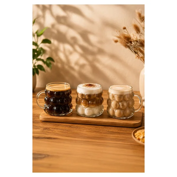 Porsima 153 Isıya Dayanıklı Borosilikat Boncuk Şekilli Cam Bardak Kahve Ve Sunum Bardağı Üzüm Bardak 3 Parça 90ml - Görsel 5