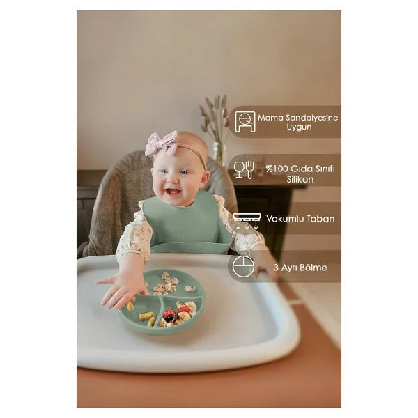 Meleni Baby Bölmeli Vakumlu Silikon Mama Tabağı - Görsel 2