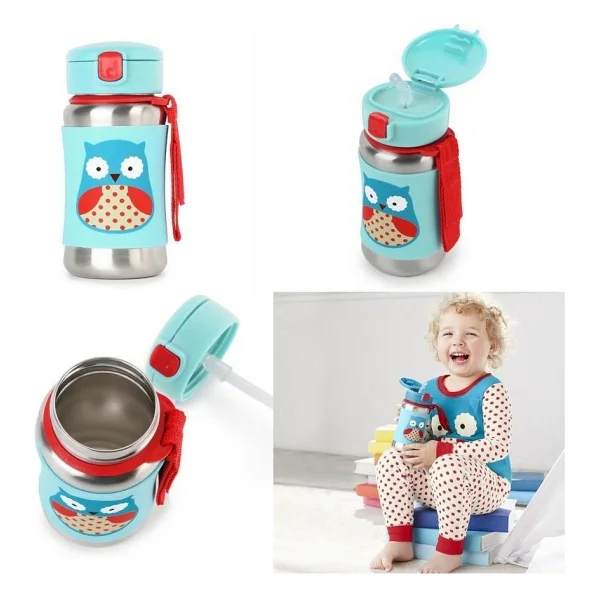 Skip Hop Zoo Baykuş 350 Ml Pipetli Paslanmaz Çelik Suluk - Görsel 4