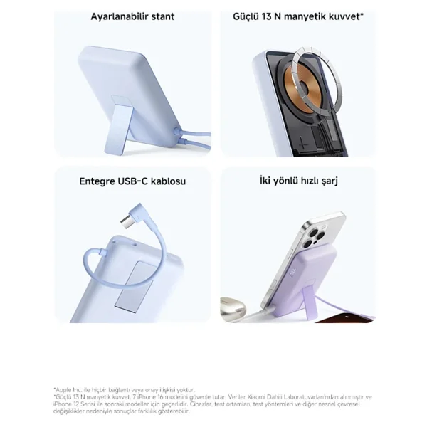 Xiaomi Magnetic Standlı Wpb1007z 10000 mAh Hızlı Şarj Kablosuz Powerbank - Görsel 3