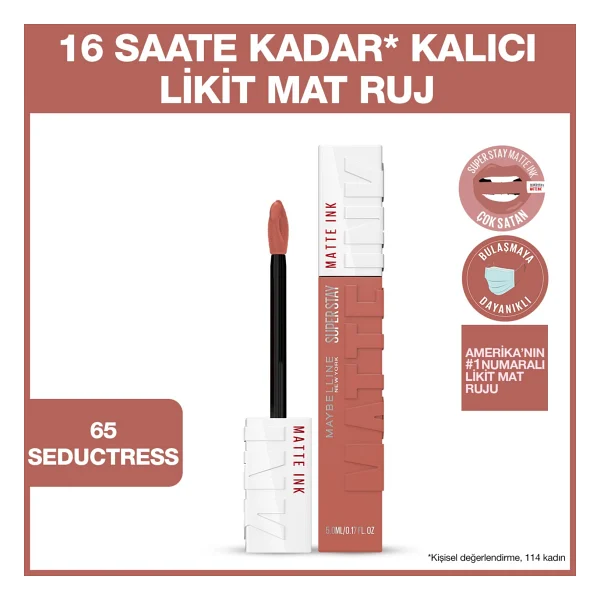 Maybelline New York Super Stay Matte Ink 65 Seductress Likit Ruj - Görsel 5