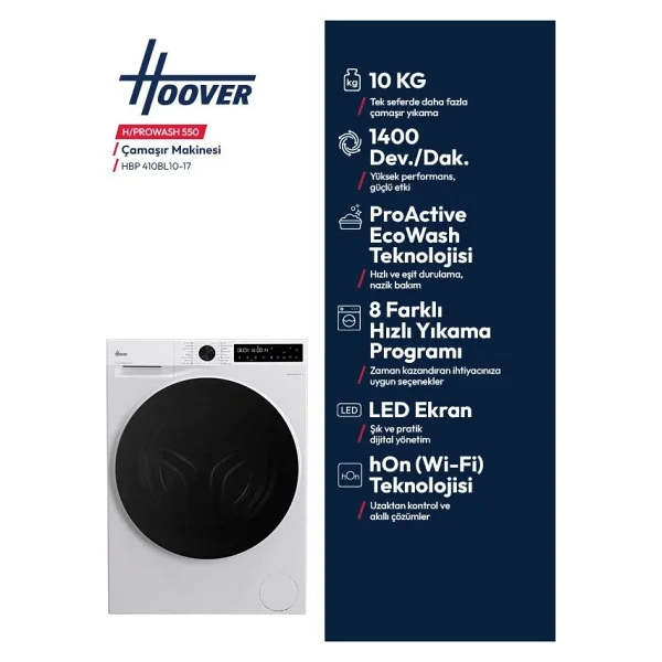 Hoover Hbp 410bl10-17 1400 Devir 10 Kg Çamaşır Makinesi - Görsel 5