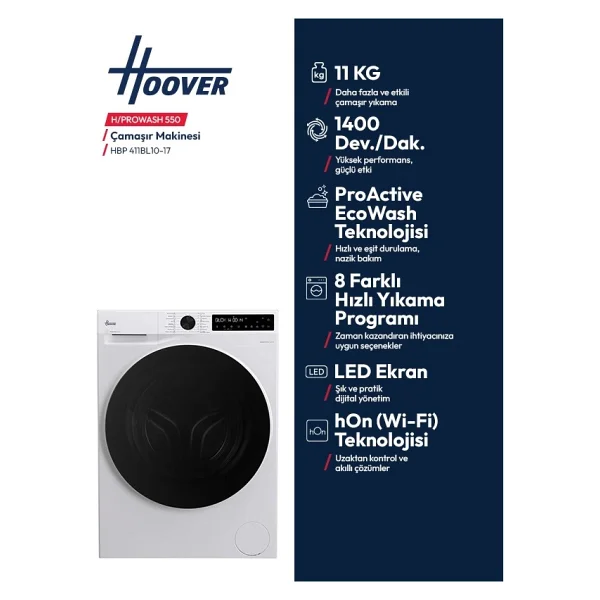 Hoover Hbp 411bl10-17 1400 Devir 11 Kg Çamaşır Makinesi - Görsel 5