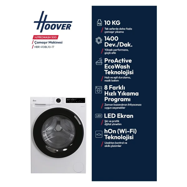 Hoover Hbr 410bl10-17 1400 Devir 10 Kg Çamaşır Makinesi - Görsel 5