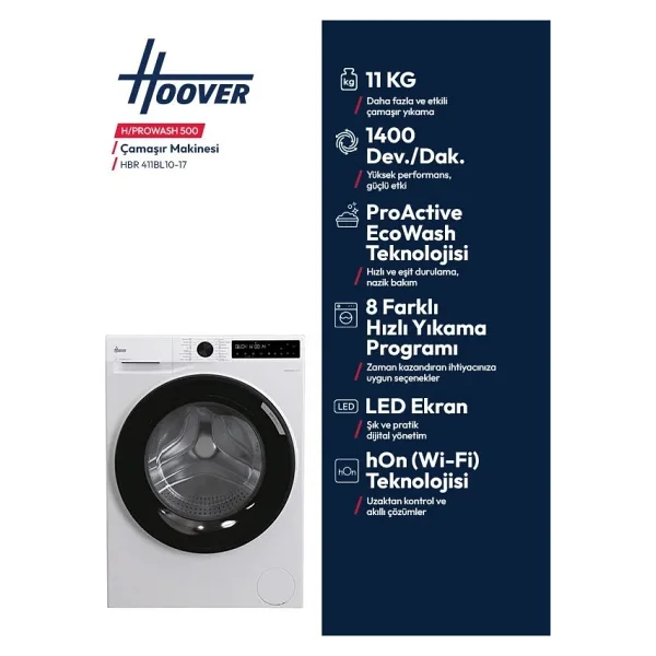 Hoover Hbr 411bl10-17 1400 Devir 11 Kg Çamaşır Makinesi - Görsel 4