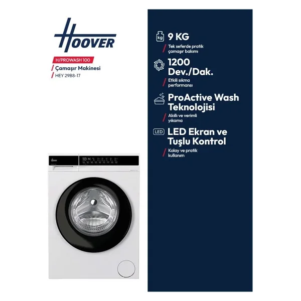 Hoover Hey 29b8-17 1200 Devir 9 Kg Çamaşır Makinesi - Görsel 7
