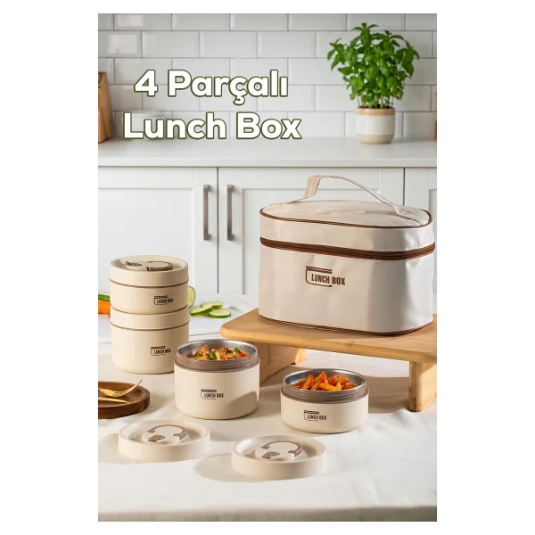 Porsima Bl25231 Isı Yalıtımlı Çanta Paslanmaz Çelik 4 Parça Vakumlu Yemek Termosu Beslenme Kutusu Taşınabilir Lunch Box Sefer Tası - Görsel 3