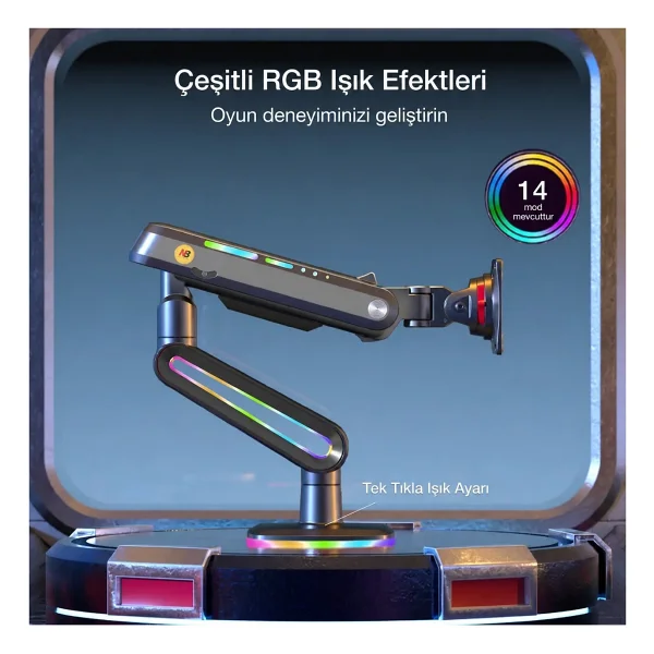 North Bayou F6-Gaming 32-60 İnç Tek Kollu Amortisörlü Monitör Standı - Görsel 5