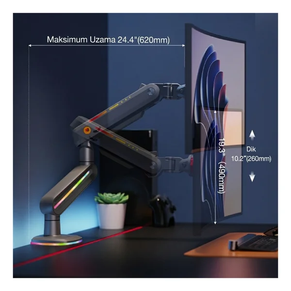 North Bayou F6-Gaming 32-60 İnç Tek Kollu Amortisörlü Monitör Standı - Görsel 6