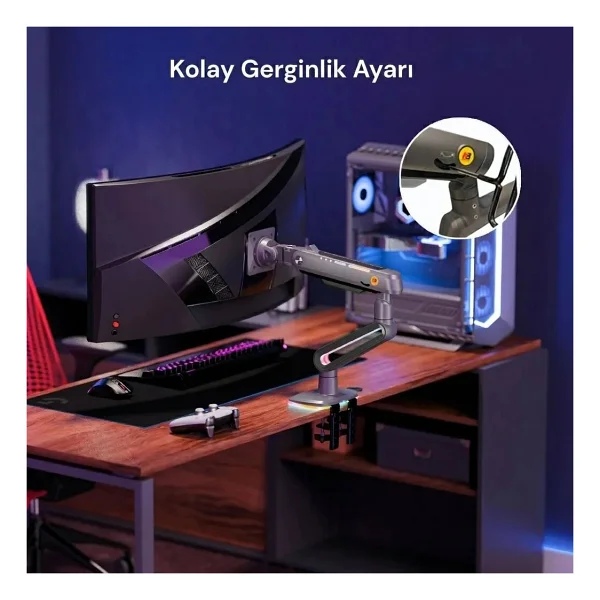 North Bayou F6-Gaming 32-60 İnç Tek Kollu Amortisörlü Monitör Standı - Görsel 7